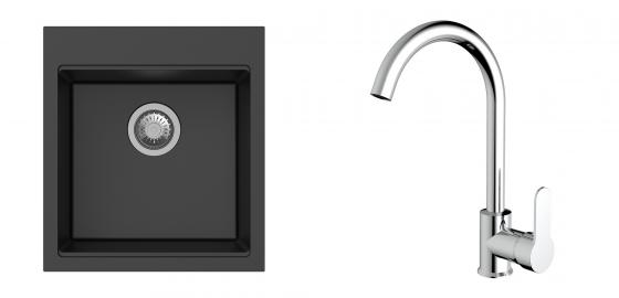 K-StrongSinks S3 mosogató szett Ipel 460x510mm fekete + csaptelep Seina króm