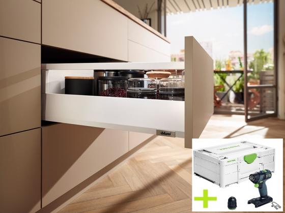K-BLUM Merivobox készlet 500 mm / 40 kg, fehér, SW-M Inserta + Festool TXS 18 Ba