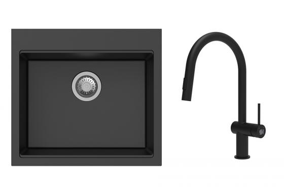 K-StrongSinks S3 mosogató szett Ipel 560x510mm fekete + csaptelep Neris fekete