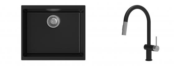 K-StrongSinks S3 mosogató szett Hron 530x460mm fekete + csaptelep Neris fekete