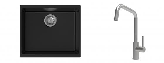 K-StrongSinks S3 mosogató szett Hron 530x460mm fekete + csaptelep Arda nerez