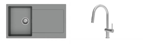 K-StrongSinks S3 mosogató szett Zala 860x500mm szürke + csaptelep Neris nerez