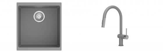 K-StrongSinks S3 mosogató szett Hron 430x460mm szürke + csaptelep Neris szürke