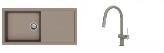 K-StrongSinks S3 mosogató szett Labe 1000x500mm bézs + csaptelep Neris bézs