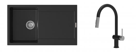 K-StrongSinks S3 mosogató szett Zala 860x500mm fekete + csaptelep Neris fek./n.