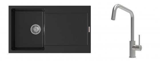 K-StrongSinks S3 mosogató szett Zala 860x500mm fekete + csaptelep Arda nerez