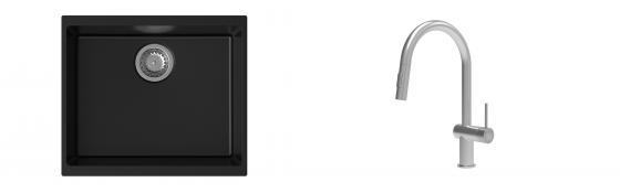 K-StrongSinks S3 mosogató szett Hron 530x460mm fekete + csaptelep Neris nerez