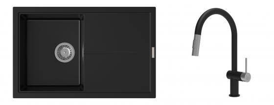 K-StrongSinks S3 mosogató szett Labe 780x500mm fekete + csaptelep Neris fekete
