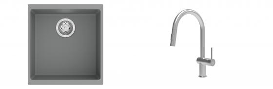 K-StrongSinks S3 mosogató szett Hron 430x460mm szürke + csaptelep Neris nerez