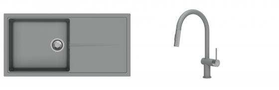 K-StrongSinks S3 mosogató szett Labe 1000x500mm szürke + csaptelep Neris szürke