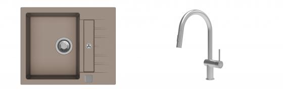 K-StrongSinks S3 mosogató szett Vardar 615x500mm bézs + csaptelep Neris nerez