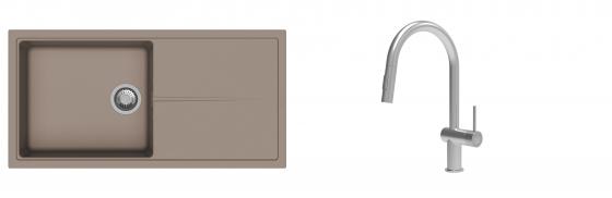 K-StrongSinks S3 mosogató szett Labe 1000x500mm bézs + csaptelep Neris nerez
