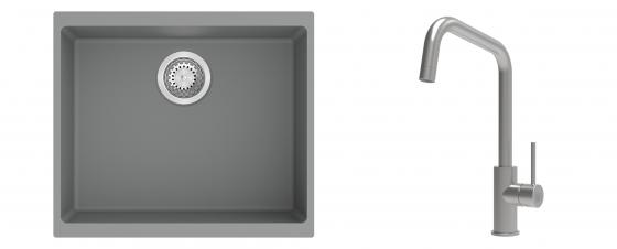 K-StrongSinks S3 mosogató szett Hron 530x460mm szürke + csaptelep Arda nerez