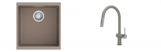 K-StrongSinks S3 mosogató szett Hron 430x460mm bézs + csaptelep Neris bézs