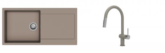 K-StrongSinks S3 mosogató szett Zala 1000x500mm bézs + csaptelep Neris bézs