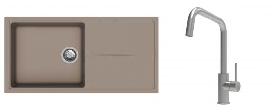 K-StrongSinks S3 mosogató szett Labe 1000x500mm bézs + csaptelep Arda nerez