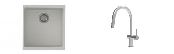K-StrongSinks S3 mosogató szett Hron 430x460mm fehér + csaptelep Neris nerez