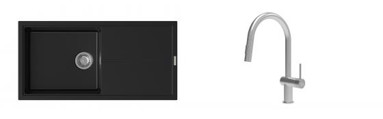 K-StrongSinks S3 mosogató szett Labe 1000x500mm fekete + csaptelep Neris nerez