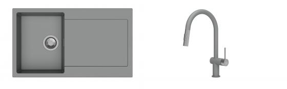 K-StrongSinks S3 mosogató szett Zala 860x500mm szürke + csaptelep Neris szürke