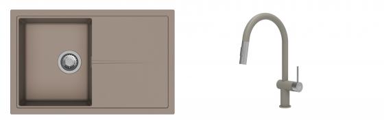 K-StrongSinks S3 mosogató szett Labe 780x500mm bézs + csaptelep Neris bézs