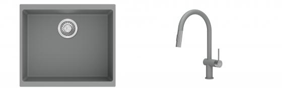 K-StrongSinks S3 mosogató szett Hron 530x460mm szürke + csaptelep Neris szürke