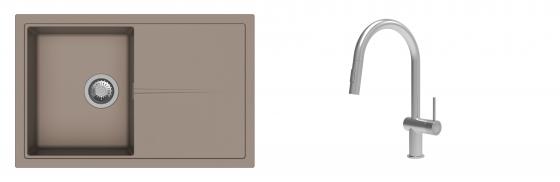 K-StrongSinks S3 mosogató szett Labe 780x500mm bézs + csaptelep Neris nerez