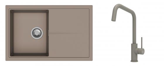 K-StrongSinks S3 mosogató szett Labe 780x500mm bézs + csaptelep Arda bézs