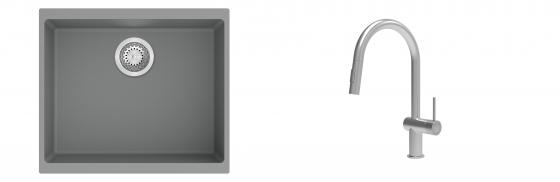 K-StrongSinks S3 mosogató szett Hron 530x460mm szürke + csaptelep Neris nerez
