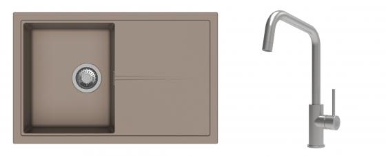 K-StrongSinks S3 mosogató szett Labe 780x500mm bézs + csaptelep Arda nerez