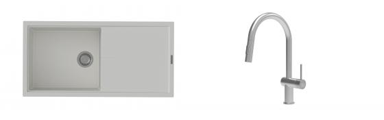 K-StrongSinks S3 mosogató szett Labe 1000x500mm fehér + csaptelep Neris nerez