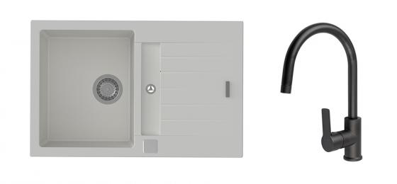 K-StrongSinks S3 mosogató szett Vardar 780 fehér + Loira csaptelep fekete