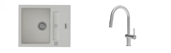 K-StrongSinks S3 mosogató szett Vardar 615x500mm fehér + csaptelep Neris nerez