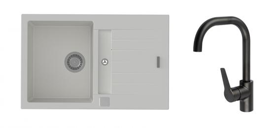 K-StrongSinks S3 mosogató szett Vardar 780 fehér + Garonne csaptelep fekete