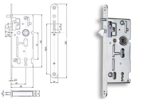 HOBES K 106 tolóajtó zár 72/60 BB