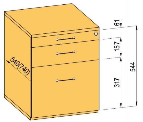 K-BBP Konténer 740mm típus 5/változat 5 (fiók műanyag,részl.kihuzású sín,beh.)