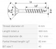 SPAX csavar 8x300/80 besülyeszthető fej TXS,W,4C MH, részleges menet