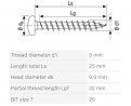 SPAX csavar 5x25 kerek fejű TSX, W, 4C,