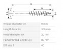SPAX csavar 8x300/80 tányér fej TXS, W, 4C