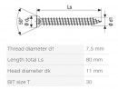 SPAX turbócsavar 7,5x80 süllyesztett fej TXS, W, 4C MH