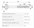SPAX csavar 10x200/80 süllyesztett fej TXS,W,4C MH, részleges menet