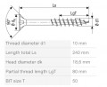 SPAX csavar 10x240/80 süllyesztett fej TXS,W,4C MH, részleges menet