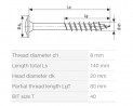 SPAX csavar 8x140/80 tányérfejű TXS, W, 4C,részleges menettel