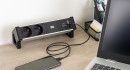 BACHMANN 937.134 Desk 2, alu fekete, 2x230V, 2x USB-A töltő