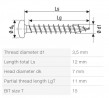 SPAX csavar 3,5x12 félgömbölyű fej TSX,W, 4C MH