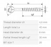 SPAX csavar M 4,5x45/30 besüllyeszthető fej TXS, W,C