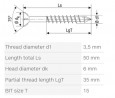 SPAX csavar M 3,5x50/35 besüllyeszthető fej TXS, W,C,részleges menet