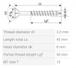 SPAX csavar M 3,5x45/30 besüllyeszthető fej TXS, W,C,részleges menet