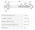 SPAX csavar M 8x400/80 besüllyeszthető fej TXS, W,4C,részleges menet