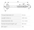SPAX csavar M 8x320/80 besüllyeszthető fej TXS, W,4C,részleges menet