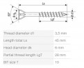 SPAX csavar 3,5x45 padló besülyeszthető fej TXS,W,4C MH